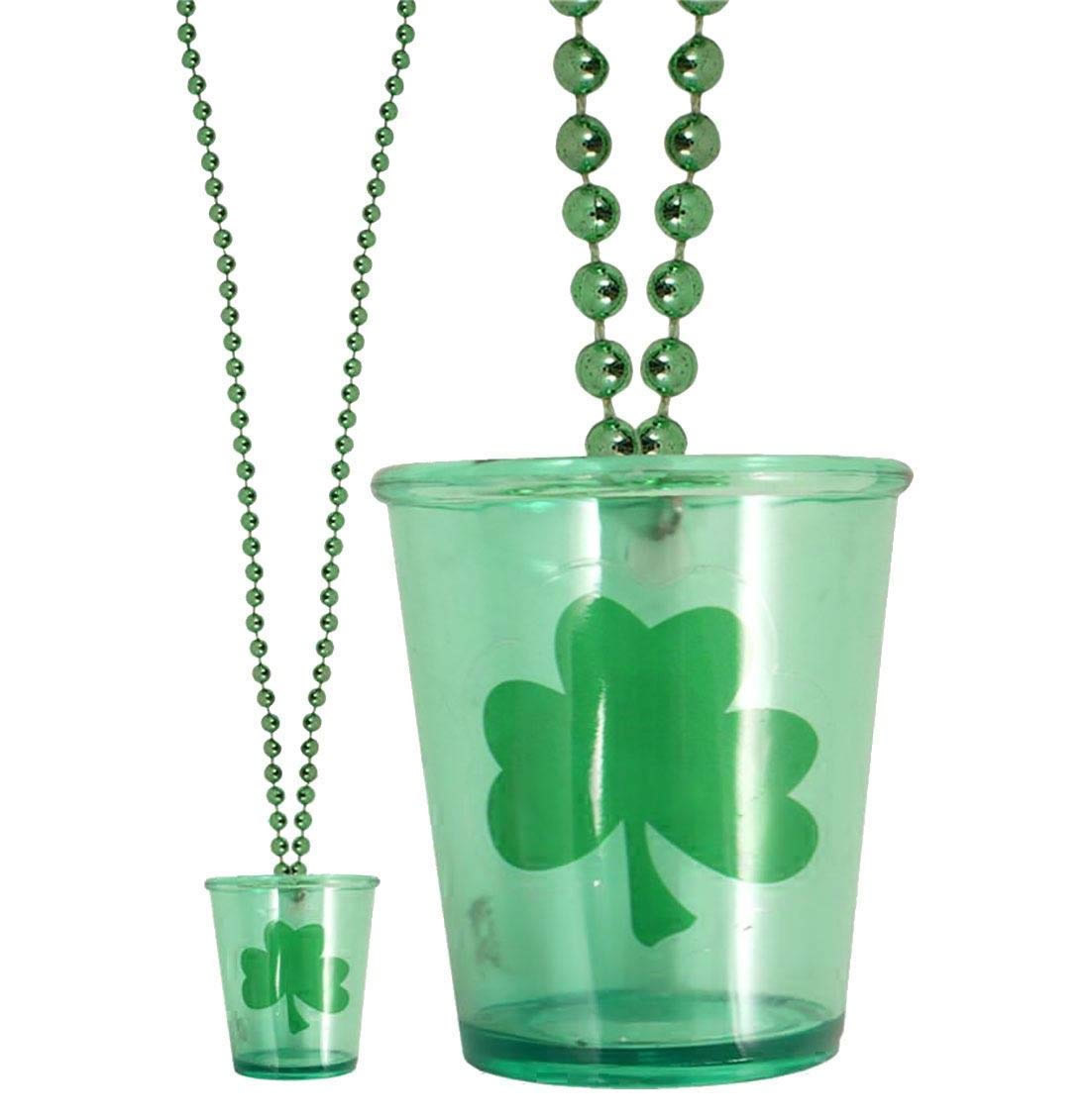 12x St Patricks Day IRISH SHAMROCK SHOT GLASS GLASSES NECKLACES Glass Ireland UK 